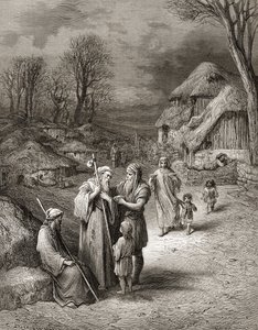Pèlerins nourris par des paysans, illustration de 